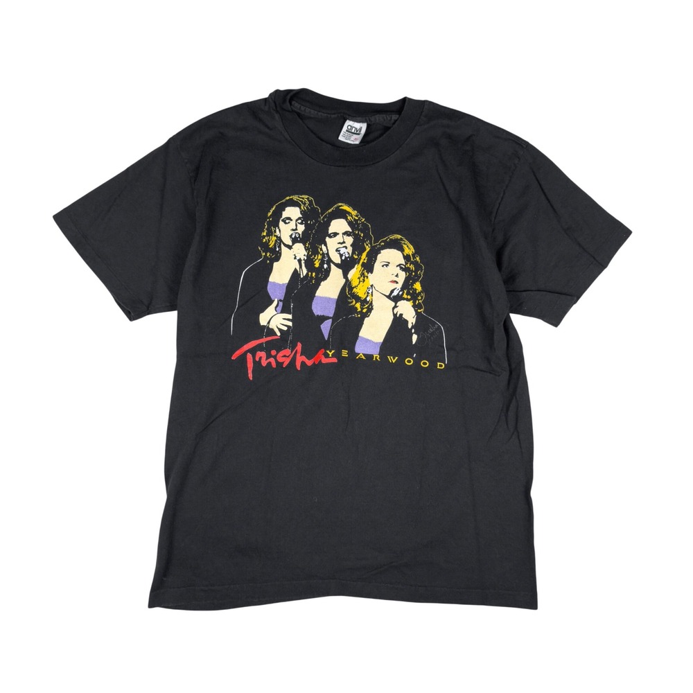 Vtg Trisha Yearwood Tour T-Shirt Men's XL Black 90s Autographed Country Band Tee